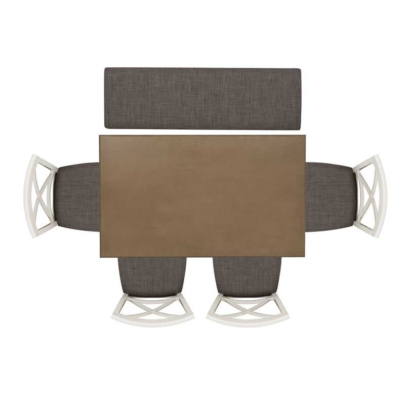 Linon Jane 2 Tone Six Piece Dining Set in Rustic Taupe and Vanilla White Wood