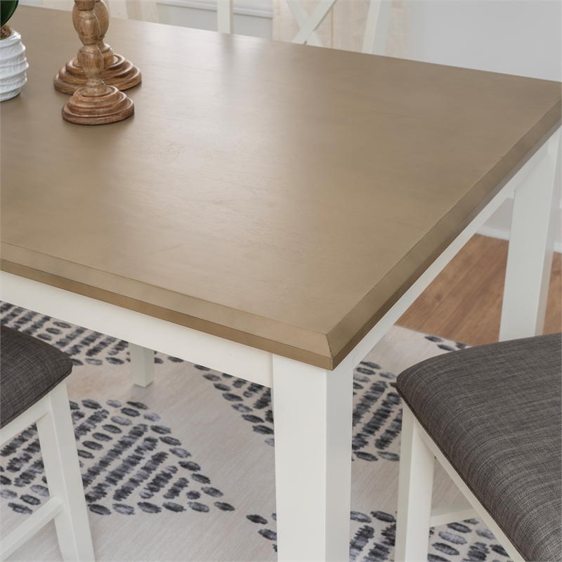 Linon Jane 2 Tone Six Piece Dining Set in Rustic Taupe and Vanilla White Wood