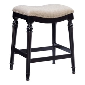 Linon Hayes Big & Tall 27&quot Padded Saddle Seat Counter Stool in Black Rubberwood