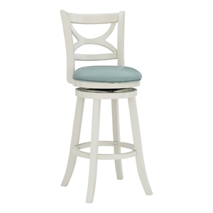 Linon Sawyer 30&quot Swivel Bar Stool with Faux Leather Seat in Cream Rubberwood