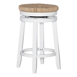 Linon Morgan 25.5&quot Wood Counter Stool Natural Seagrass Swivel Seat in White