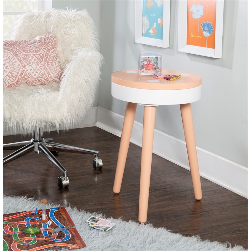 Linon Sherbert Side Table with Storage in Orange and White Wood