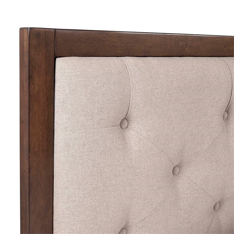 Linon Moore Mid Century Upholstered Platform Queen Bed Frame in Brown Wood