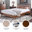 Linon Moore Mid Century Upholstered Platform Queen Bed Frame in Brown Wood