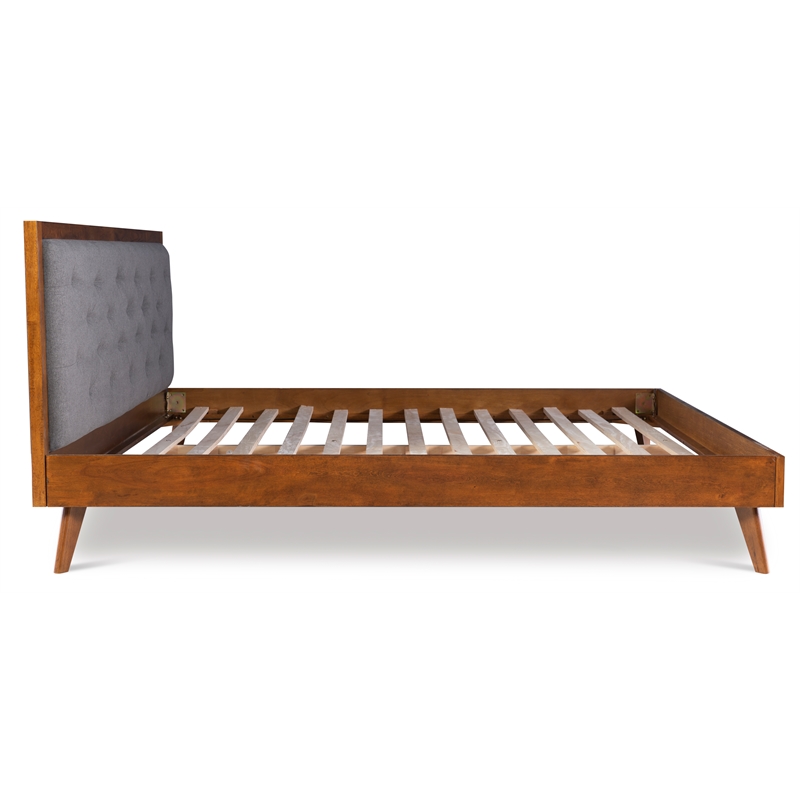 Linon Moore Mid Century Upholstered Platform King Bed Frame in Brown Wood
