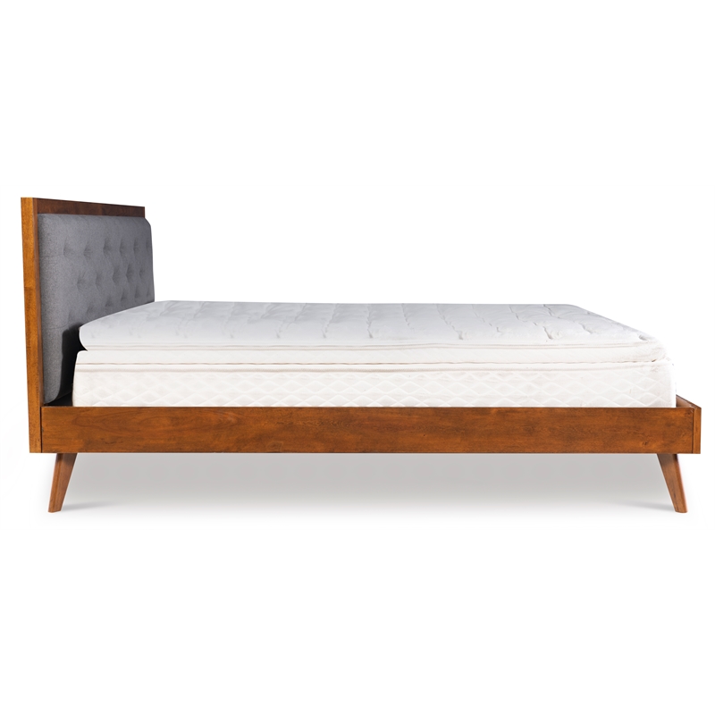 Linon Moore Mid Century Upholstered Platform King Bed Frame in Brown Wood