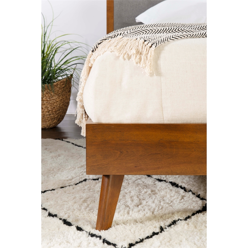 Linon Moore Mid Century Upholstered Platform King Bed Frame in Brown Wood