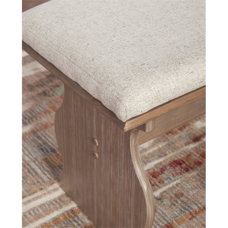 Linon Natasha Corner Nook Dining Set Neutral Upholstered Seats in Natural Wood