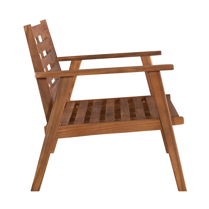 Linon Cooper Outdoor 4 Piece Wood Chat Set with Orange Cushions in Acorn Brown
