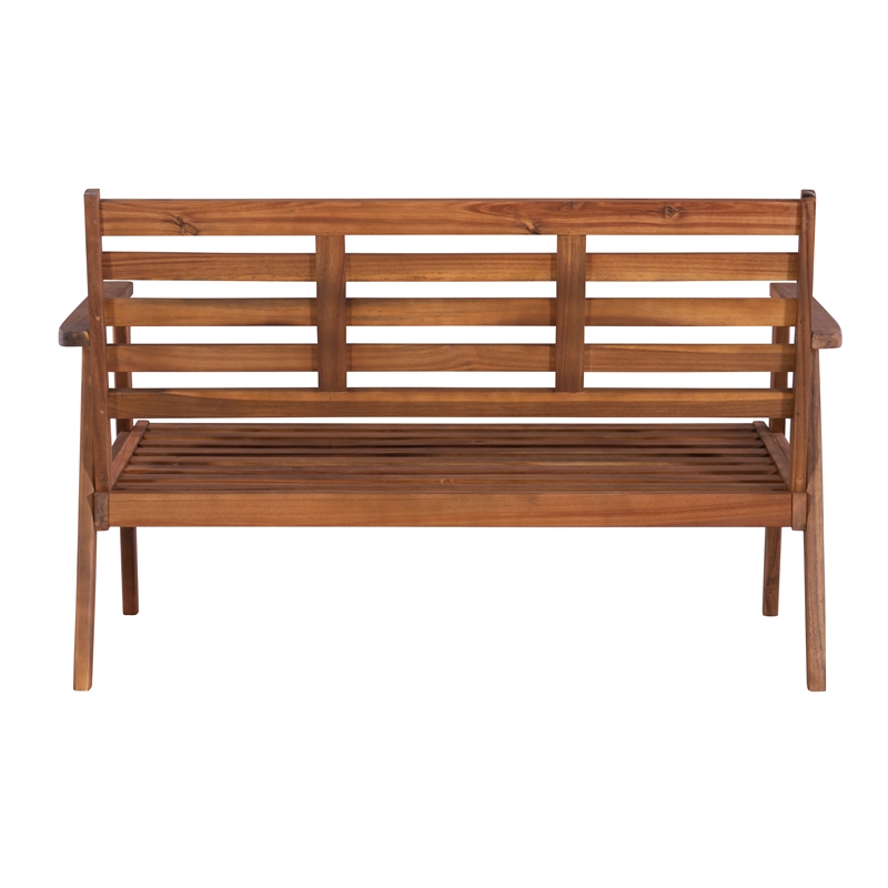 Linon Cooper Outdoor 4 Piece Wood Chat Set with Orange Cushions in Acorn Brown