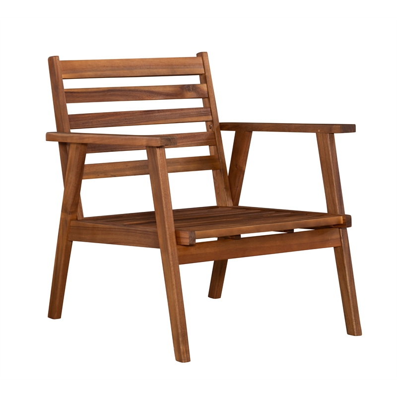 Linon Cooper Outdoor 4 Piece Wood Chat Set with Orange Cushions in Acorn Brown
