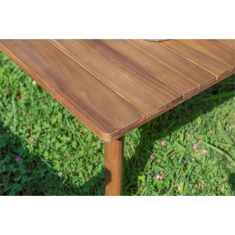 Linon Cooper Outdoor 4 Piece Wood Chat Set with Orange Cushions in Acorn Brown