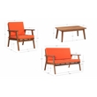 Linon Cooper Outdoor 4 Piece Wood Chat Set with Orange Cushions in Acorn Brown