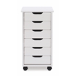 Linon Callie Six Drawer Rolling Storage Cart in White Wash Wood