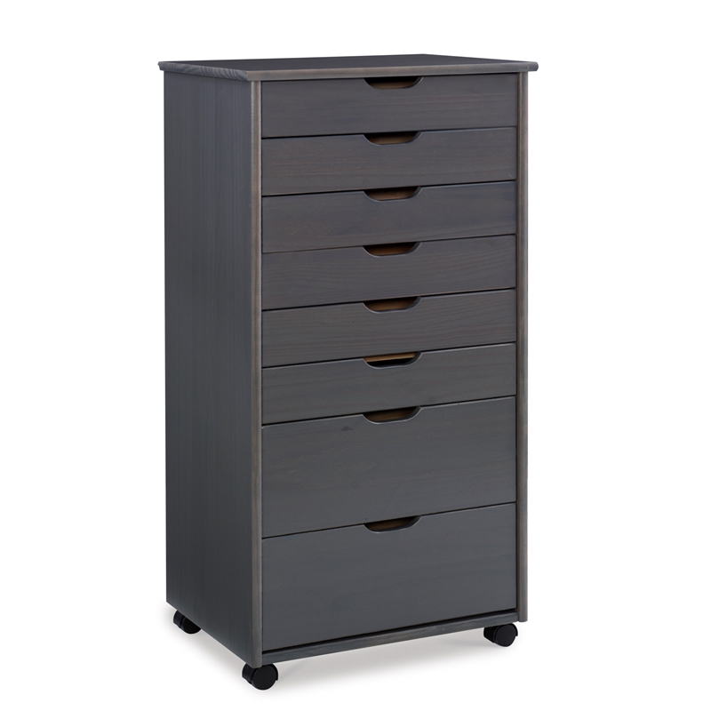 Linon Callie Eight Drawer Rolling Storage Cart in Gray Wood
