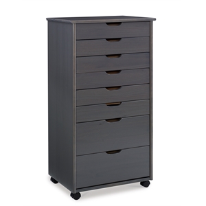 Linon Callie Eight Drawer Rolling Storage Cart in Gray Wood