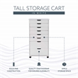Linon Callie Eight Drawer Rolling Storage Cart in White Wash Wood