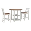 Linon Cain 3 Pce Counter Set with 2 Shelves in Brown Top/Light Gray Wood Base