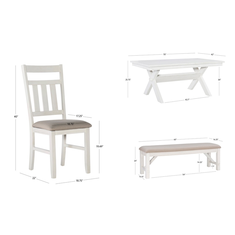 Linon Turino 6 Piece Wood Dining Set X-Frame Padded Seats in Smokey White Finish