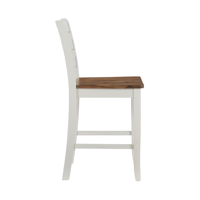 Linon Cain Wood 2 Tone Ladder Back Counter Stools Set of 2 in Light Gray Finish
