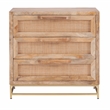 Linon Josie Wood 3 Drawer Cabinet Cane Detailing Gold Metal Base in Natural