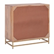 Linon Josie Wood 3 Drawer Cabinet Cane Detailing Gold Metal Base in Natural