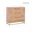 Linon Josie Wood 3 Drawer Cabinet Cane Detailing Gold Metal Base in Natural