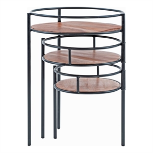 Linon Carter Three Tiered Iron and Wood Side Table/Plant Stand in Black/Natural