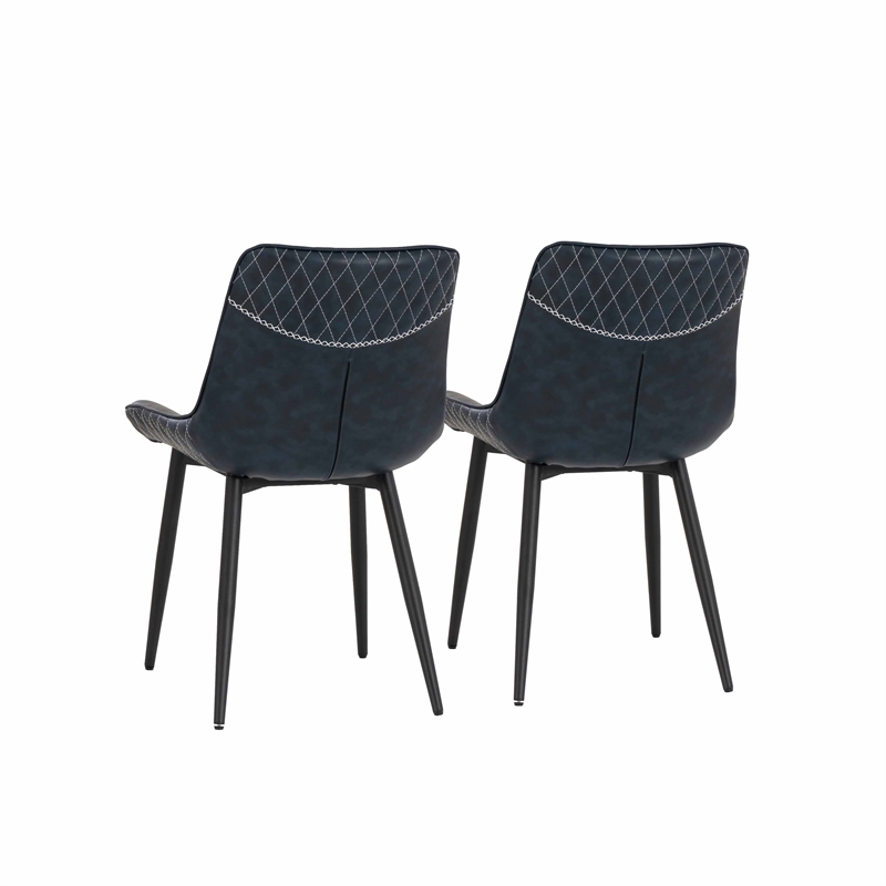 Linon Mabry Faux Leather Upholstered Set of Two Dining Chairs Steel Legs in Blue