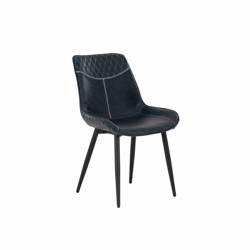 Linon Mabry Faux Leather Upholstered Set of Two Dining Chairs Steel Legs in Blue