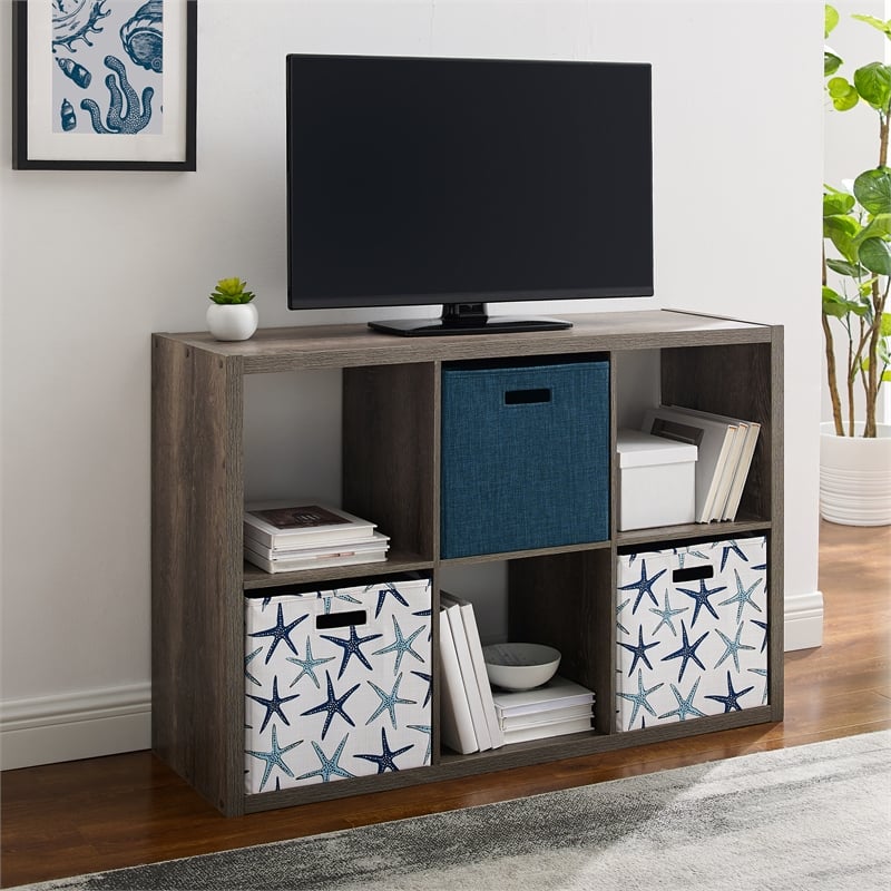 Linon Lane Six Cubby Open Back Storage Cabinet in Gray Wood