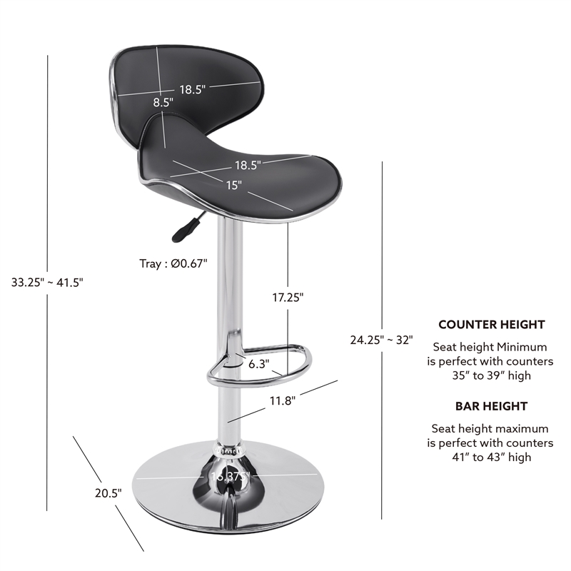 Linon Chrome Faux Leather Round Back Swivel Adjustable Gaslift Barstool in Gray