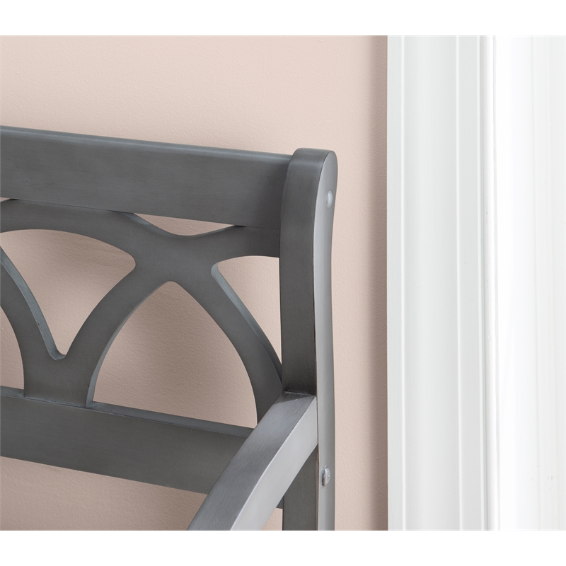 Linon Elliana Storage Bench Beige Padded Seat Cutout Back Design in Gray Wood