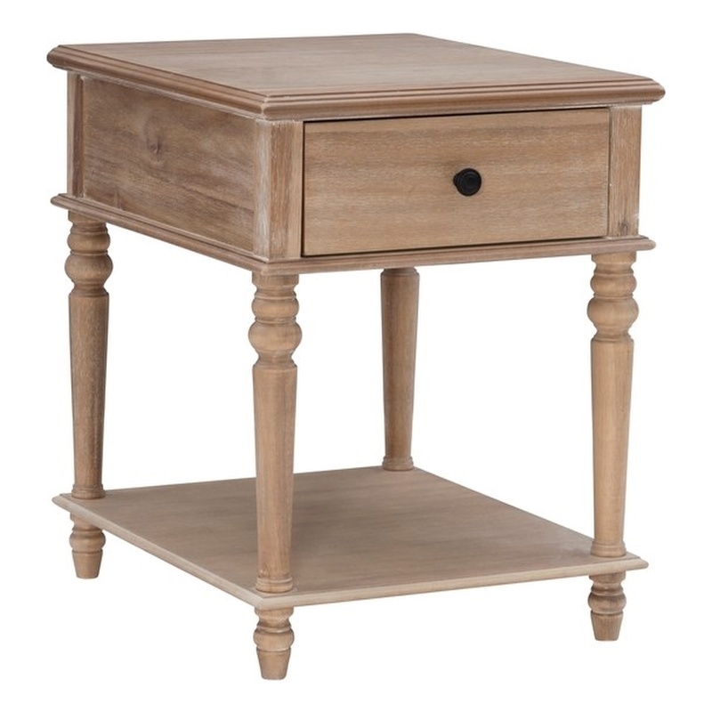 Linon Mavis Side Table with Drawer and Shelf in Rustic Natural Brown Wood