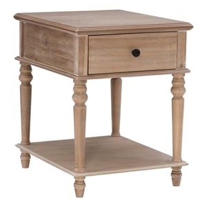 Linon Mavis Side Table with Drawer and Shelf in Rustic Natural Brown Wood