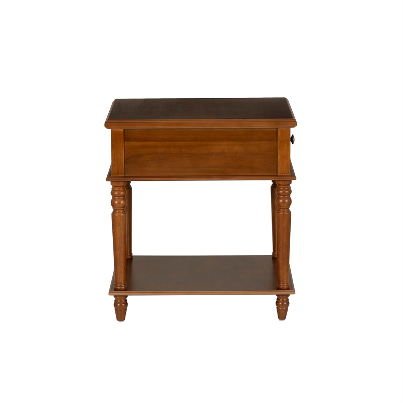 Linon Mavis Wood Side Table with Drawer and Shelf in Hazelnut Brown