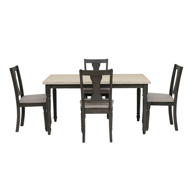 Linon Willow Wood Five Piece Upholstered Dining Set in Smokey White/Dark Gray