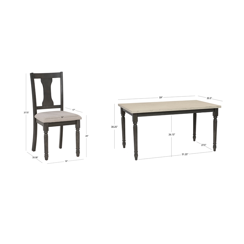 Linon Willow Wood Five Piece Upholstered Dining Set in Smokey White/Dark Gray