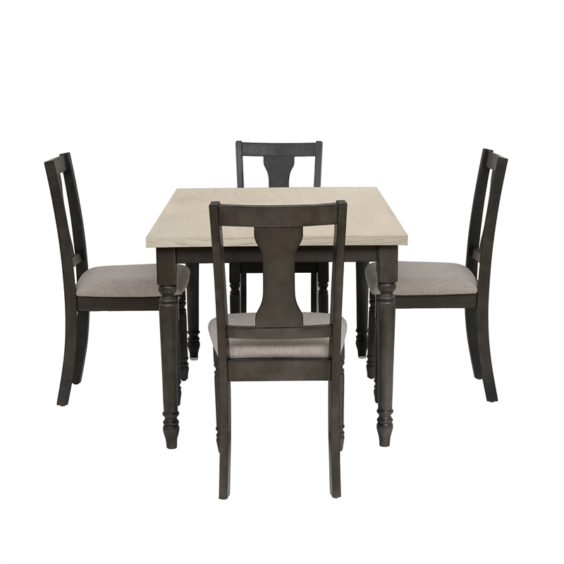 Linon Willow Wood Five Piece Upholstered Dining Set in Smokey White/Dark Gray