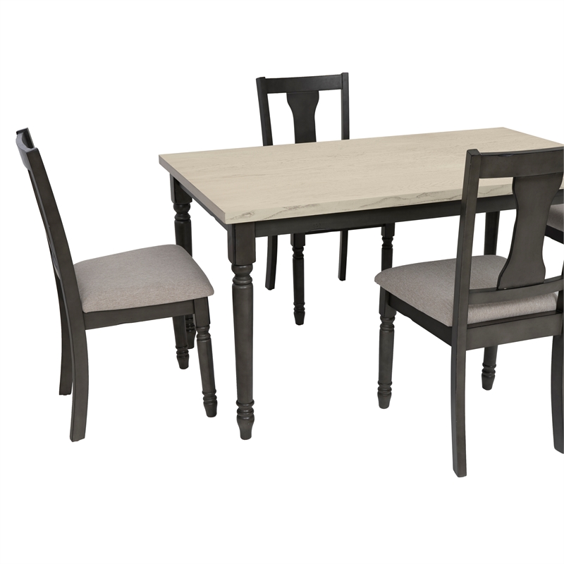Linon Willow Wood Five Piece Upholstered Dining Set in Smokey White/Dark Gray