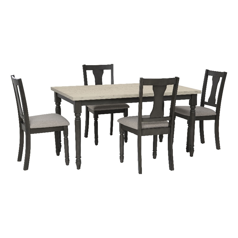 Linon Willow Wood Five Piece Upholstered Dining Set in Smokey White/Dark Gray
