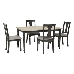 Linon Willow Wood Five Piece Upholstered Dining Set in Smokey White/Dark Gray