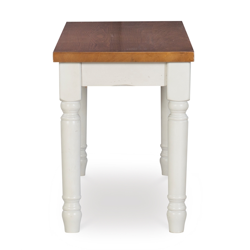 Linon Willow Dining Bench in Vanilla White and Honey Brown Stained Wood