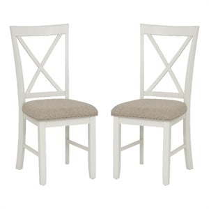 Linon Jane Set of 2 Upholstered X-Back Dining Side Chairs in Vanilla White Wood