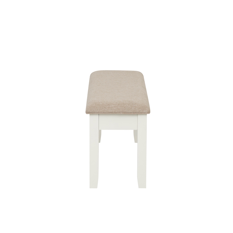 Linon Jane Storage Bench Light Tan Padded Seat and Vanilla White Painted Wood