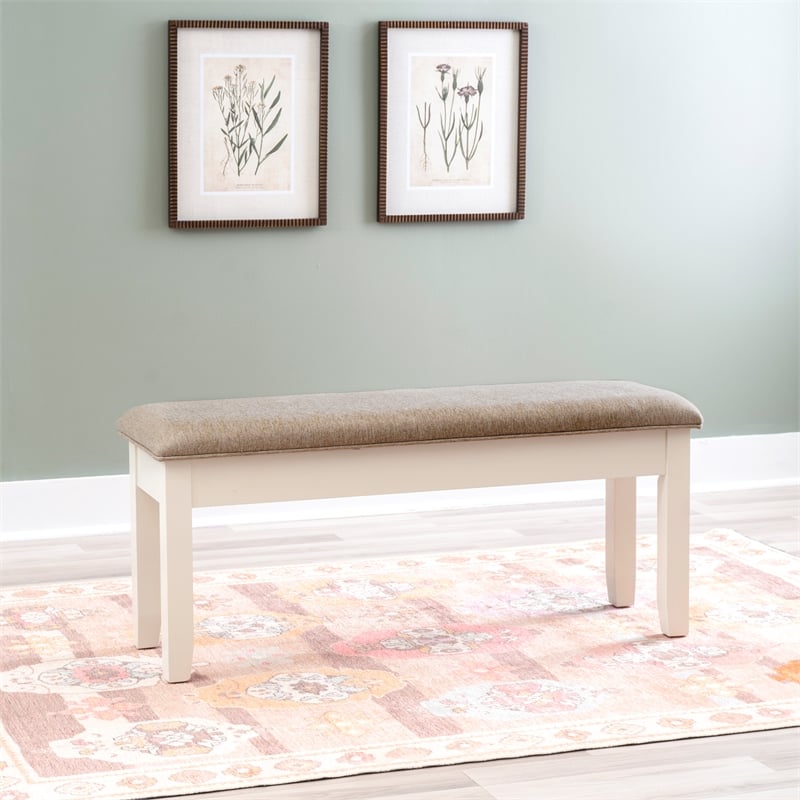 Linon Jane Storage Bench Light Tan Padded Seat and Vanilla White Painted Wood