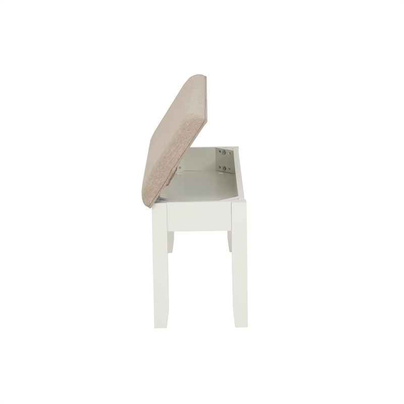 Linon Jane Storage Bench Light Tan Padded Seat and Vanilla White Painted Wood