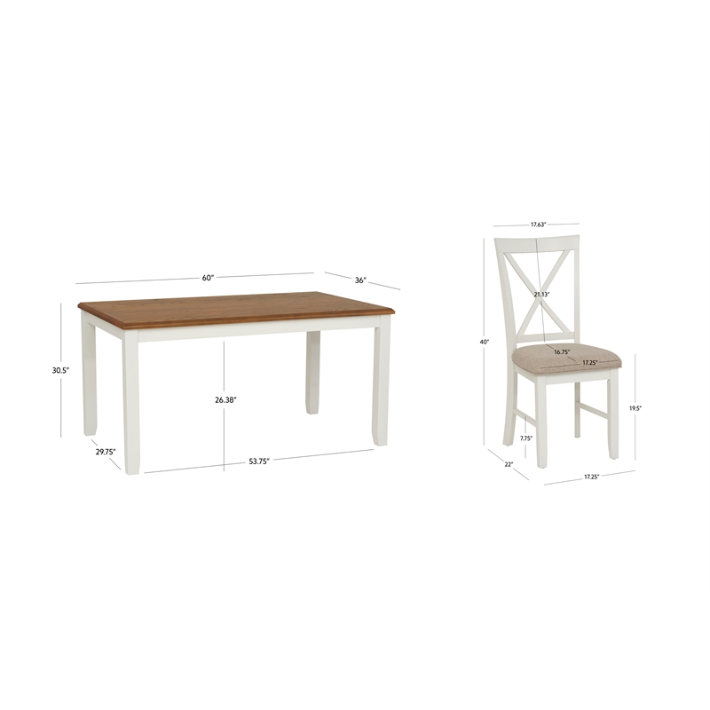 Linon Jane Wood 5 Piece Upholstered Dining Set in Vanilla White and Honey Brown