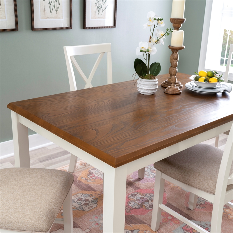 Linon Jane Wood 5 Piece Upholstered Dining Set in Vanilla White and Honey Brown