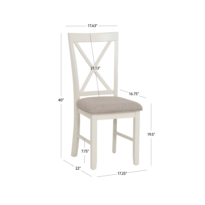 Linon Jane X-Back Upholstered Dining Side Chairs Set of 2 in Vanilla White Wood